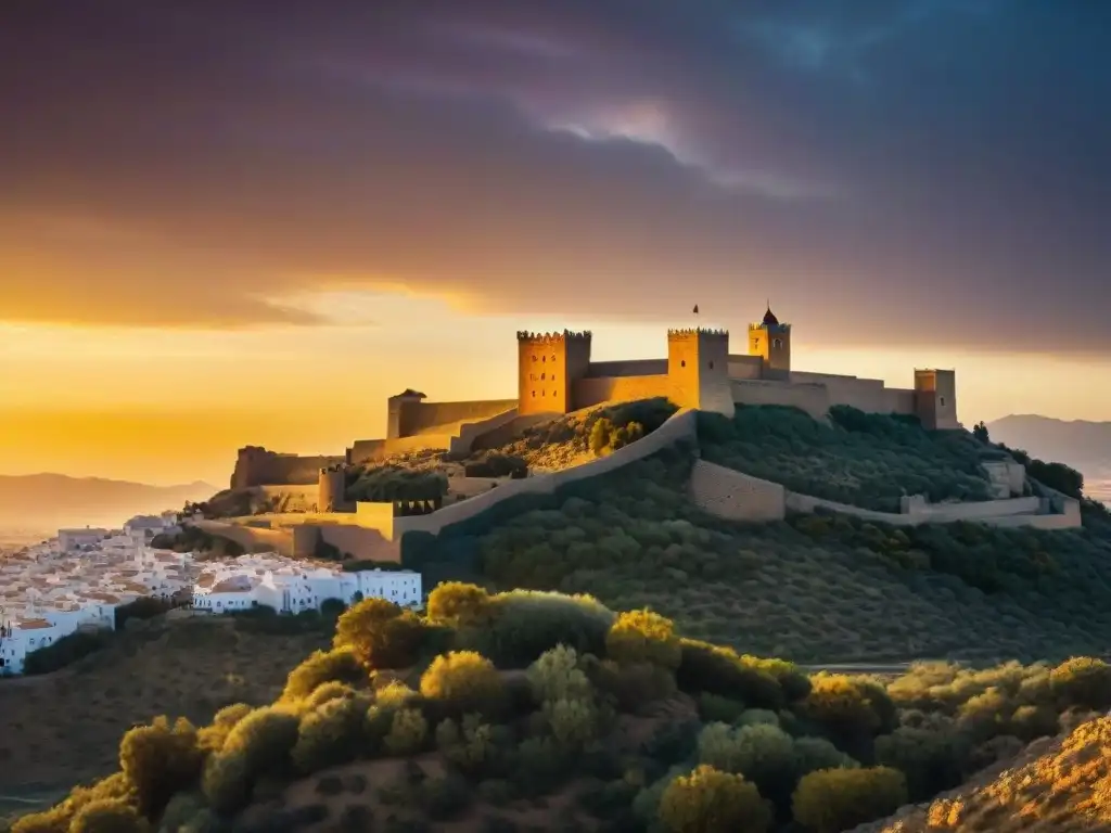 La Alcazaba de Almería se yergue majestuosa en el desierto al atardecer, fusionando historia y paisaje