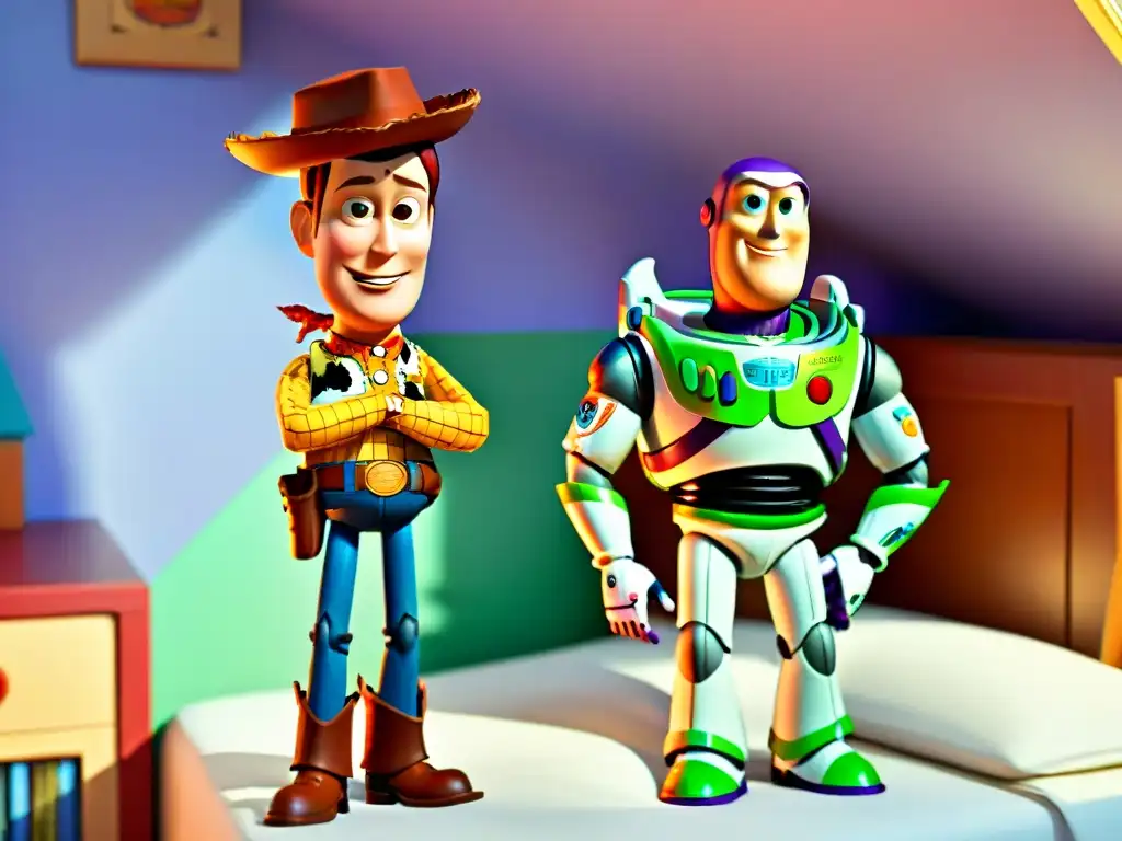 Dos amigos de 'Toy Story', Woody y Buzz Lightyear, en una escena cálida y emotiva en la habitación de Andy