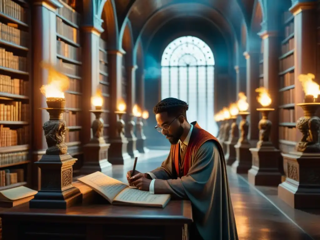 Explorando una antigua biblioteca con lenguas muertas en mundos ficticios