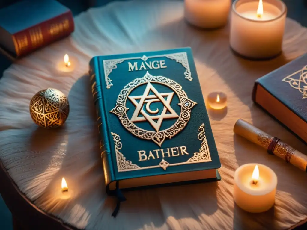 Libro de hechizos antiguos: conjuros bajo la luna Un antiguo grimorio con runas y símbolos, iluminado por la luna llena
