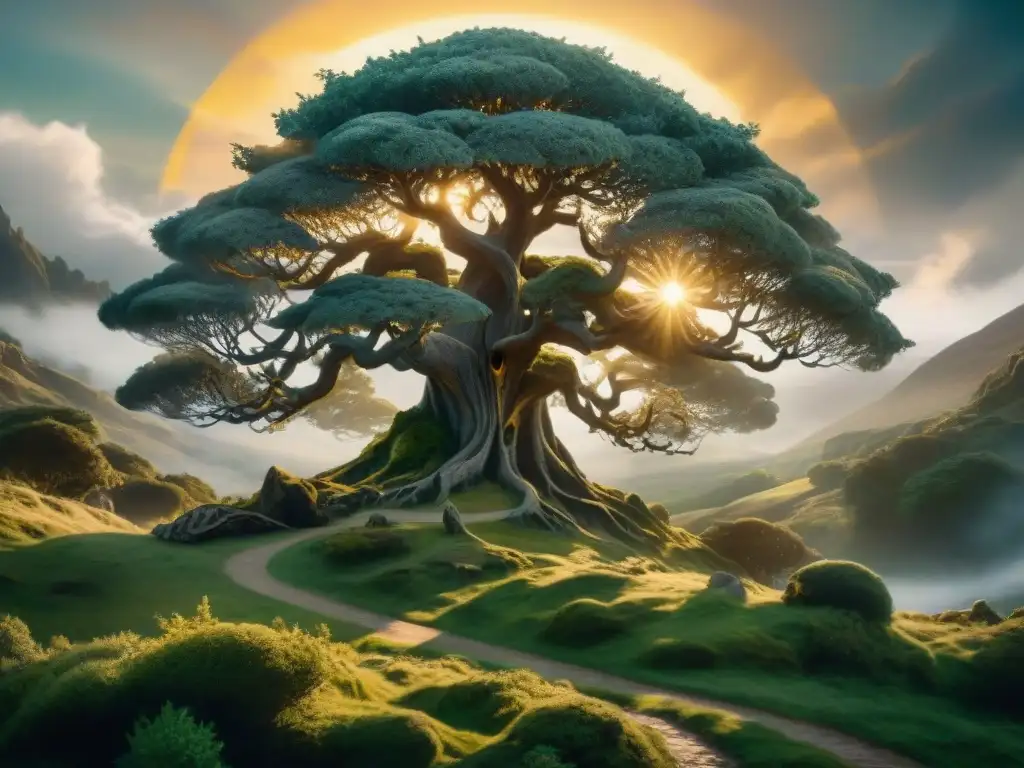 Los Dos Árboles de Valinor: Laurelin y Telperion en todo su esplendor místico Dos Árboles de Valinor, Laurelin y Telperion, brillan en la tierra mística de Aman