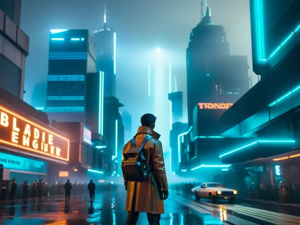 Arquitectura futurista en Blade Runner: una ciudad nocturna llena de neones y lluvia, con rascacielos imponentes y diseño urbano innovador