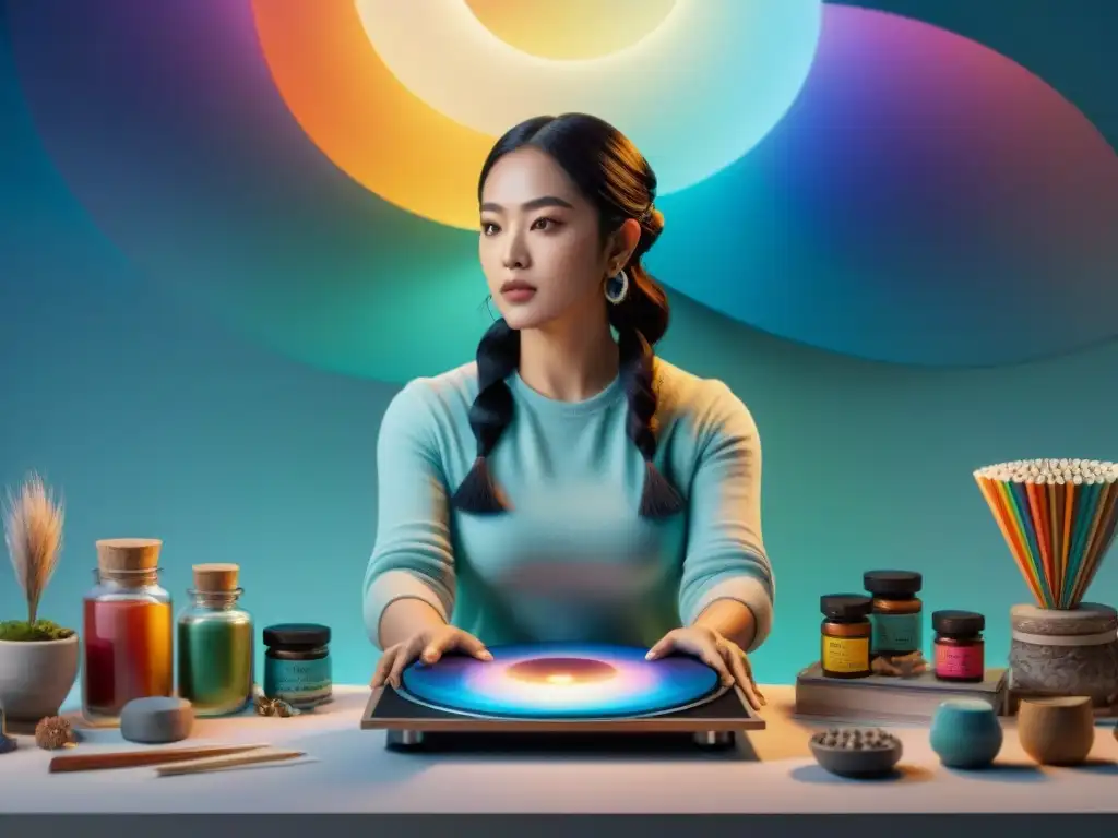 Equilibrio artístico: entre inspiración y respeto en fan art Un artista equilibrando arte fan y original en una escena contemplativa