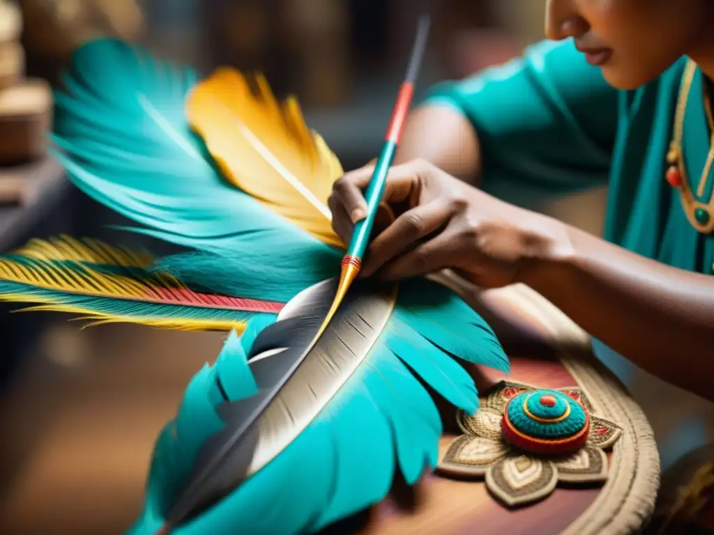 Artistas crean réplica del Penacho de Moctezuma, plumas vibrantes cobran vida, manos hábiles en la tradición cultural ancestral viva