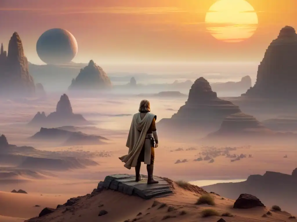 Luke Skywalker reflexiona en el atardecer de Tatooine