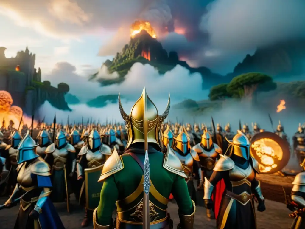 Batalla épica entre la Legión Ardiente y héroes de Azeroth, mostrando la lucha entre la luz y la sombra en una escena cinematográfica