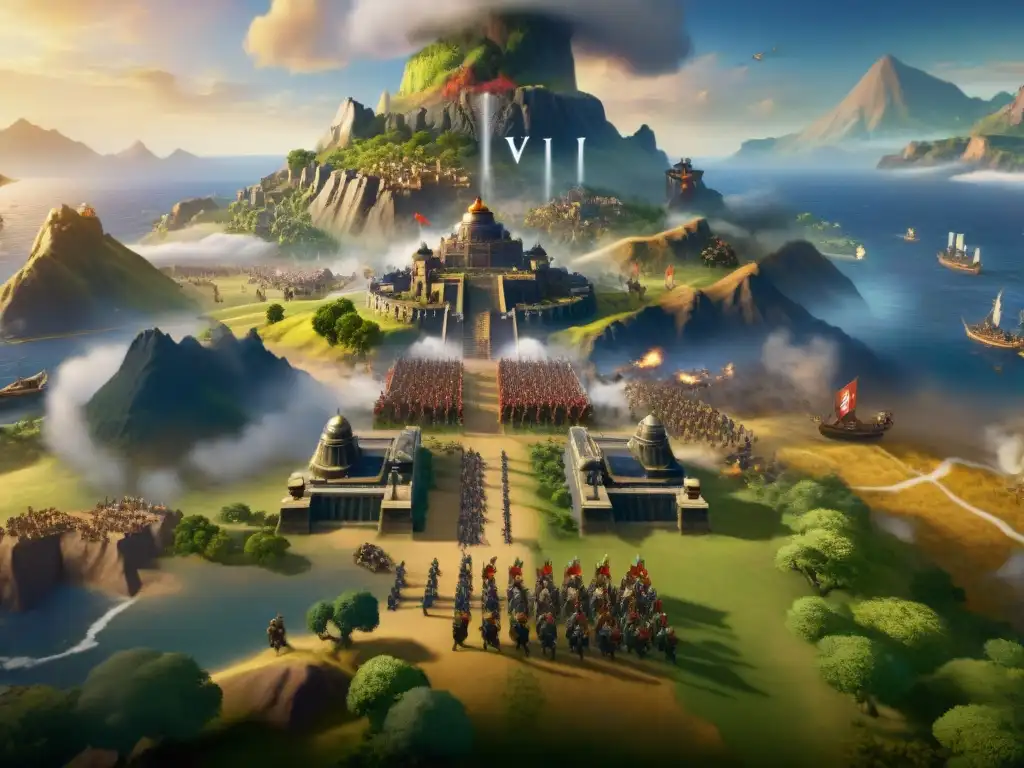 Batalla épica con culturas y estrategias en Civilization VI: unidades únicas y paisajes detallados en un conflicto intenso