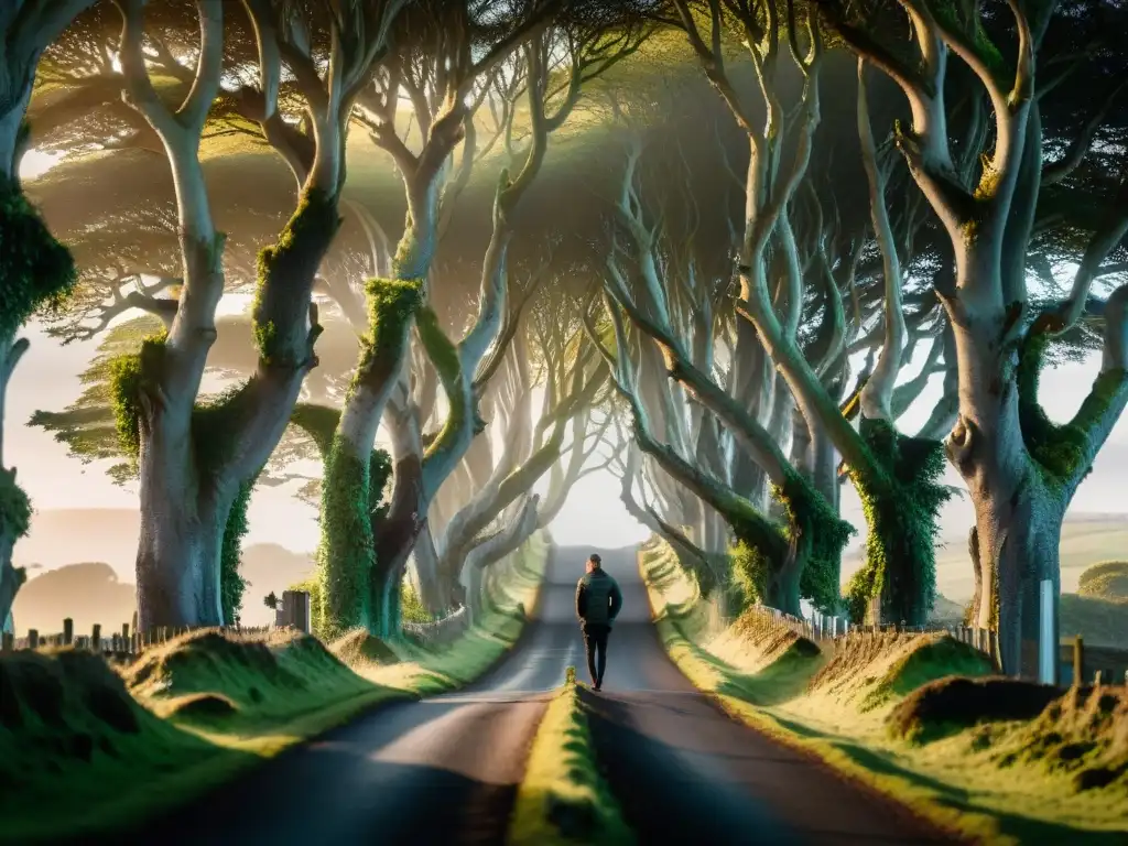 Bello atardecer en los Dark Hedges de Irlanda del Norte, localización de rodaje Juego de Tronos