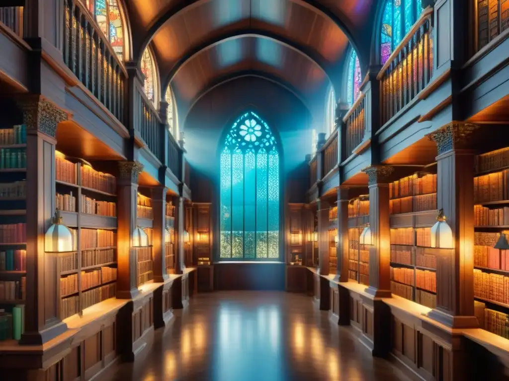 Una biblioteca antigua y majestuosa en un mundo fantástico