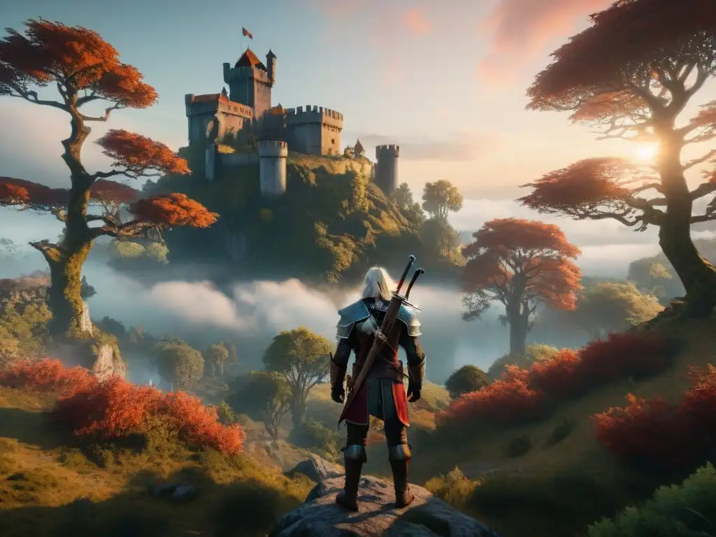 Un bosque ancestral en The Witcher, donde monstruos y humanos coexisten bajo un cielo rojo sangre