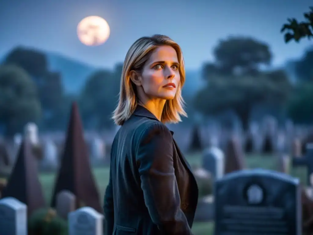 Buffy Summers en el cementerio, con la dualidad en su mirada