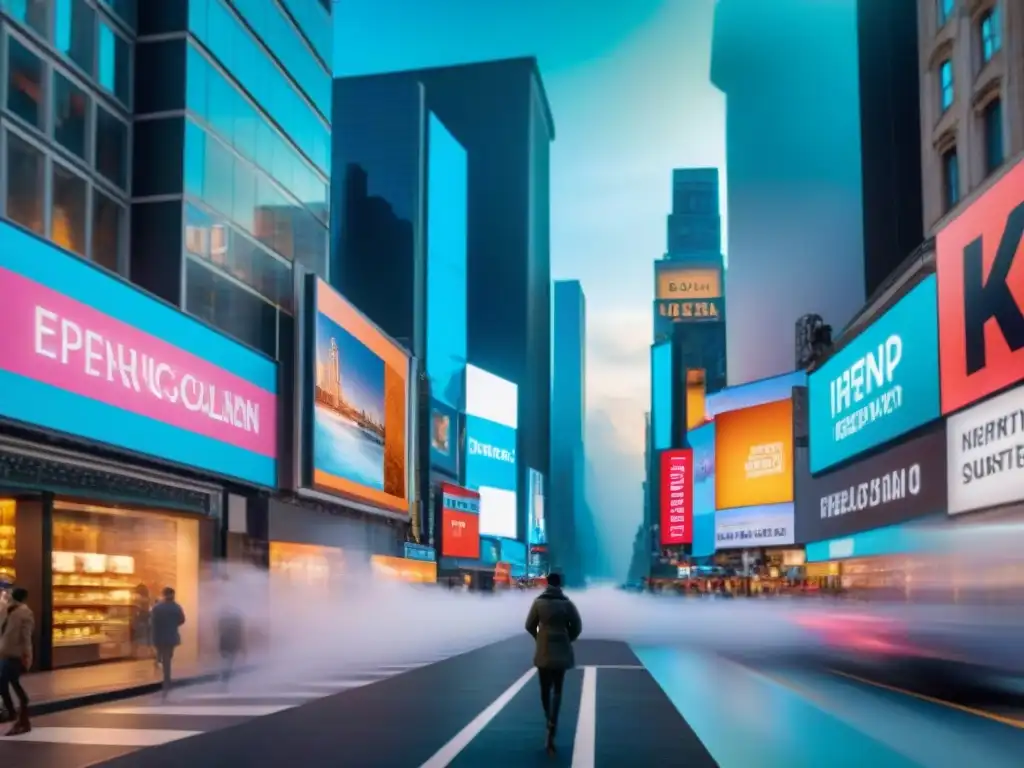 Una calle de la ciudad bulliciosa fusionando realidad aumentada con la vida cotidiana