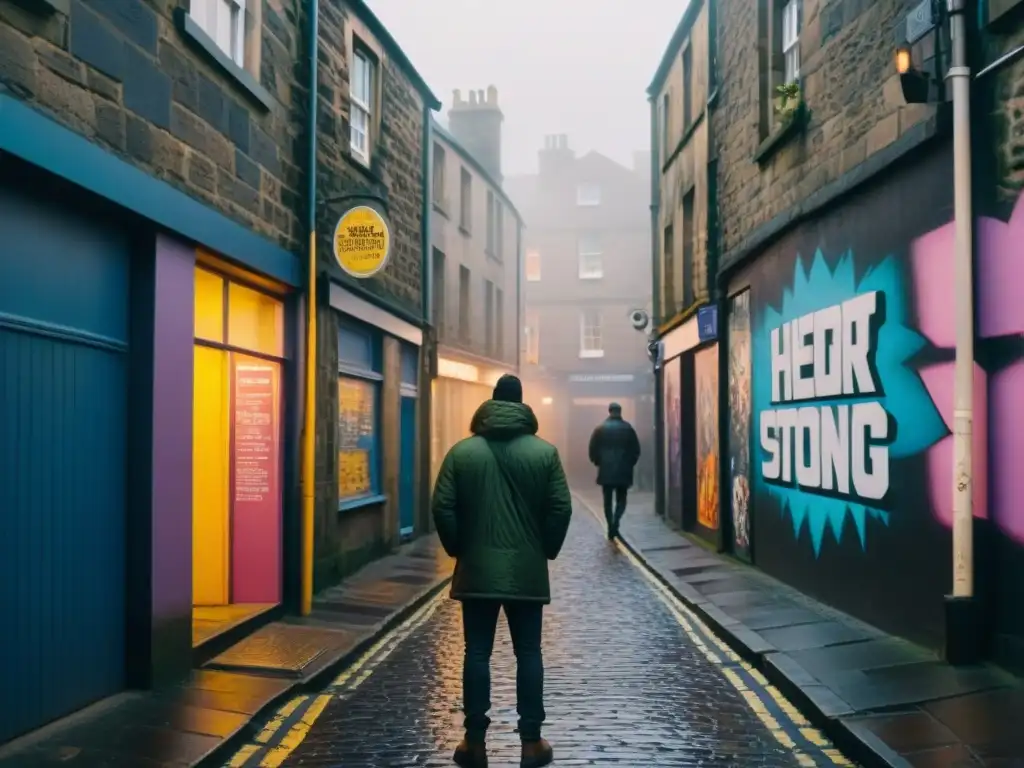 Un callejón urbano lleno de grafitis en Edimburgo, Escocia