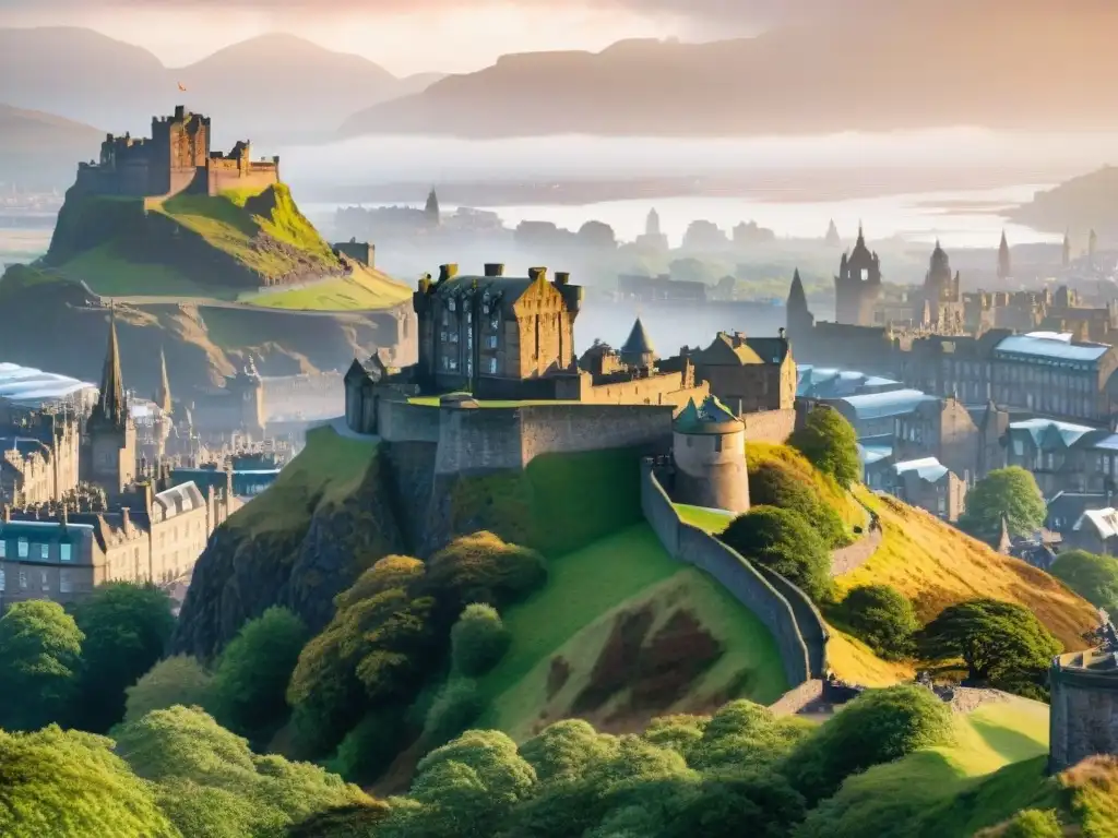 Castillo de Edimburgo al atardecer, paisajes escoceses en Outlander