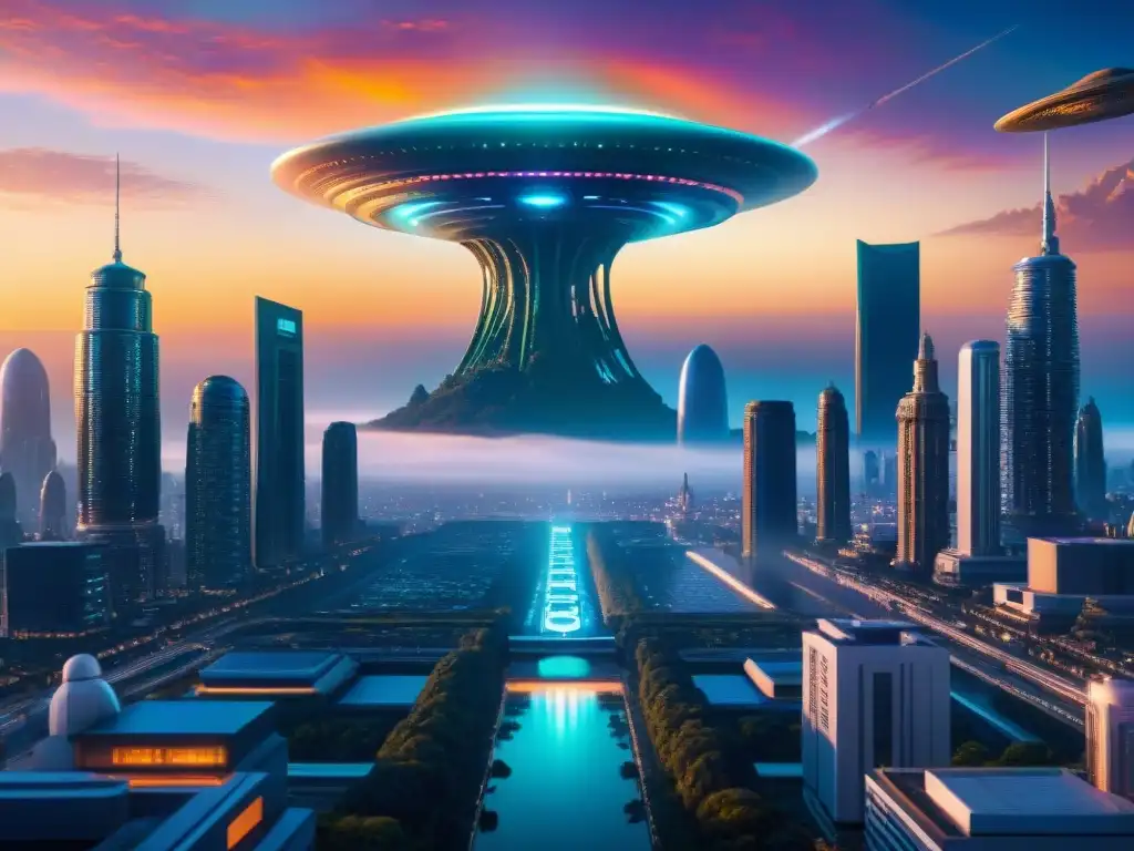 Una ciudad alienígena futurista con diversidad lingüística en universos ficticios