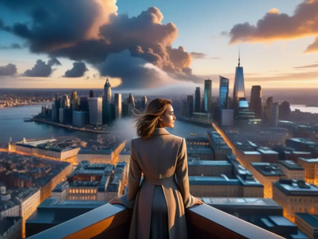 En la utopía caída de Bioshock Infinite, Elizabeth contempla la ciudad futurista desde lo alto, entre luces y sombras