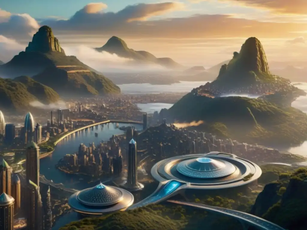 La ciudad futurista de Wakanda, fusionando tradición e innovación bajo la cálida luz del atardecer