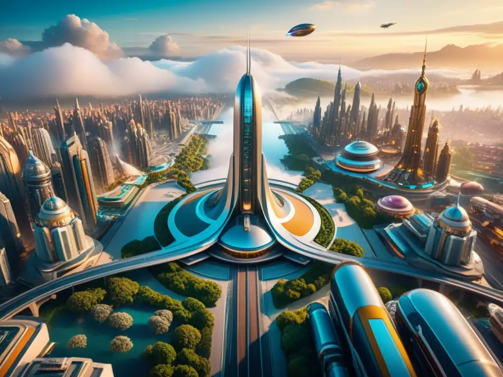 Una ciudad futurista que fusiona elementos de Tomorrowland y Metropolis