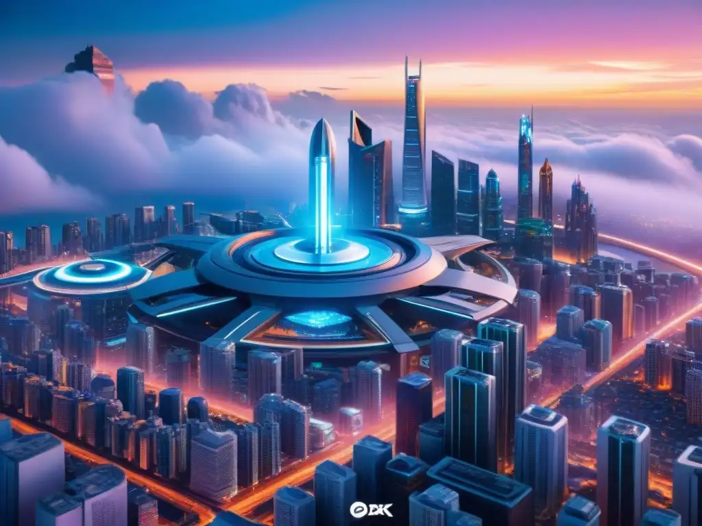 Metrópolis futurista: ciencia ficción y fantasía en perfecta armonía Una ciudad futurista de noche con rascacielos iluminados, autos voladores y anuncios holográficos, donde la tecnología y la fantasía se entrelazan