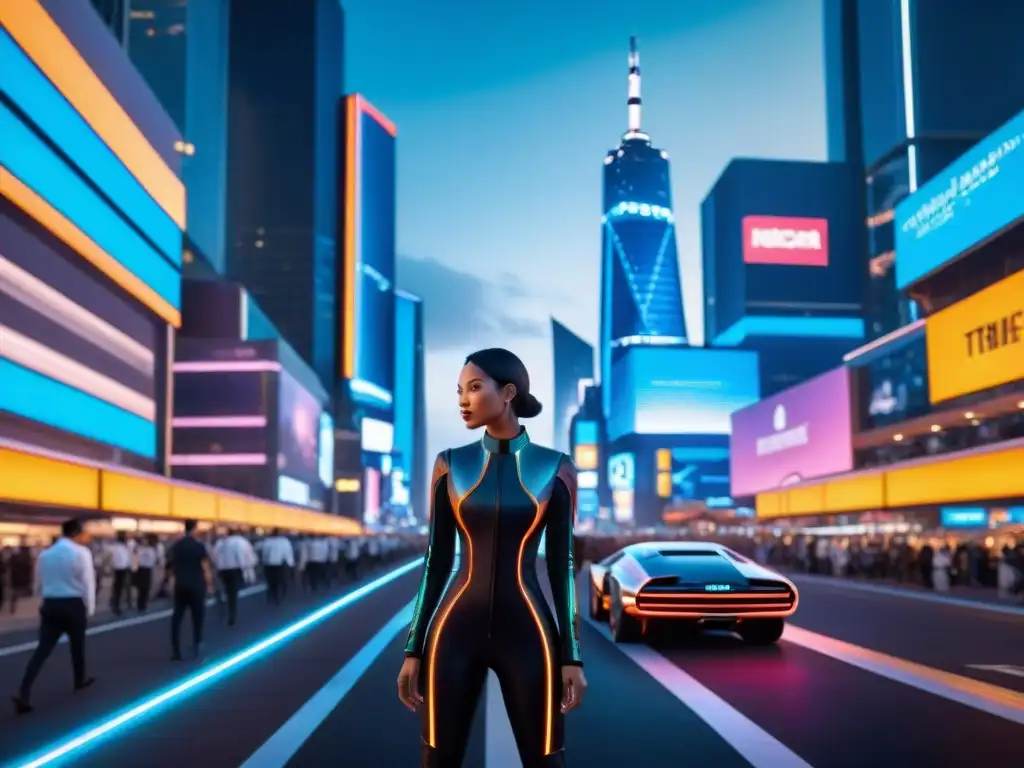 Una ciudad futurista y opresiva de noche, dominada por rascacielos y luces de neón