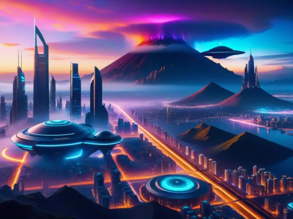 Una ciudad futurista se alza sobre un paisaje alienígena, influencia geográfica real en universos de ficción