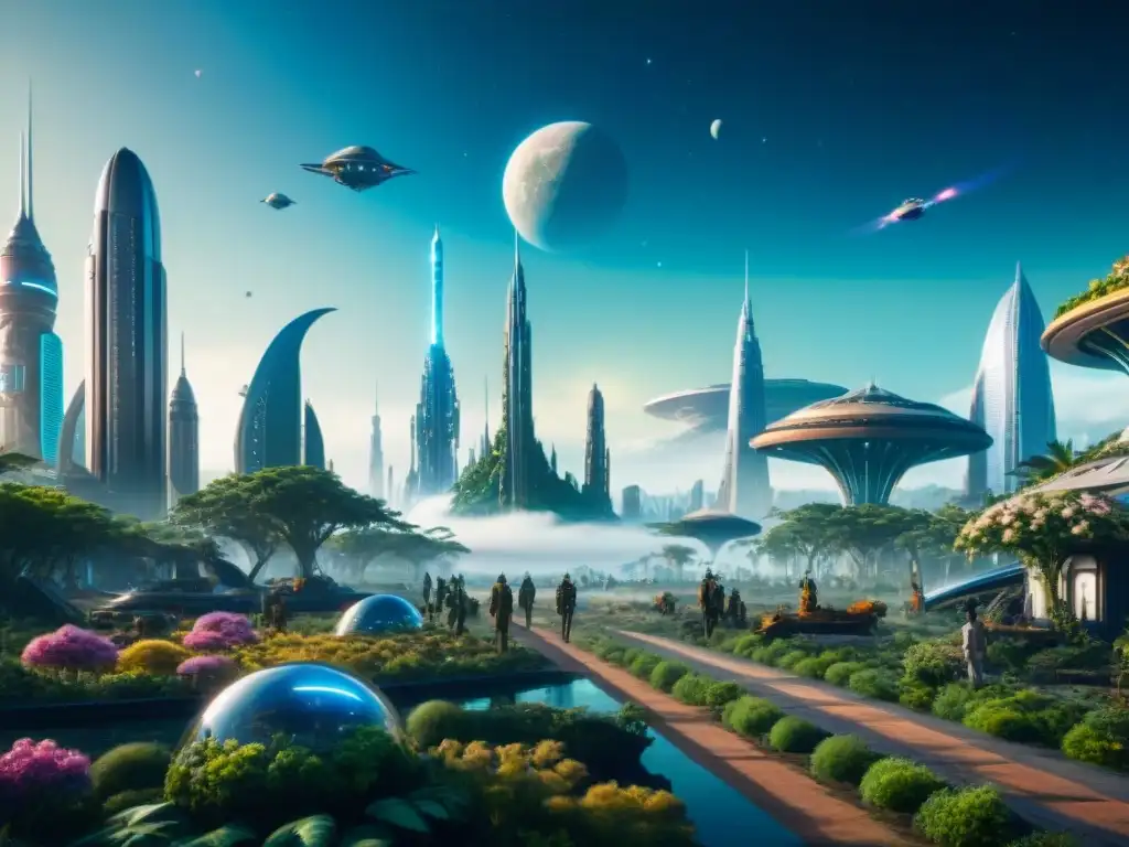 Una ciudad futurista en un planeta alienígena, colonizado y vibrante