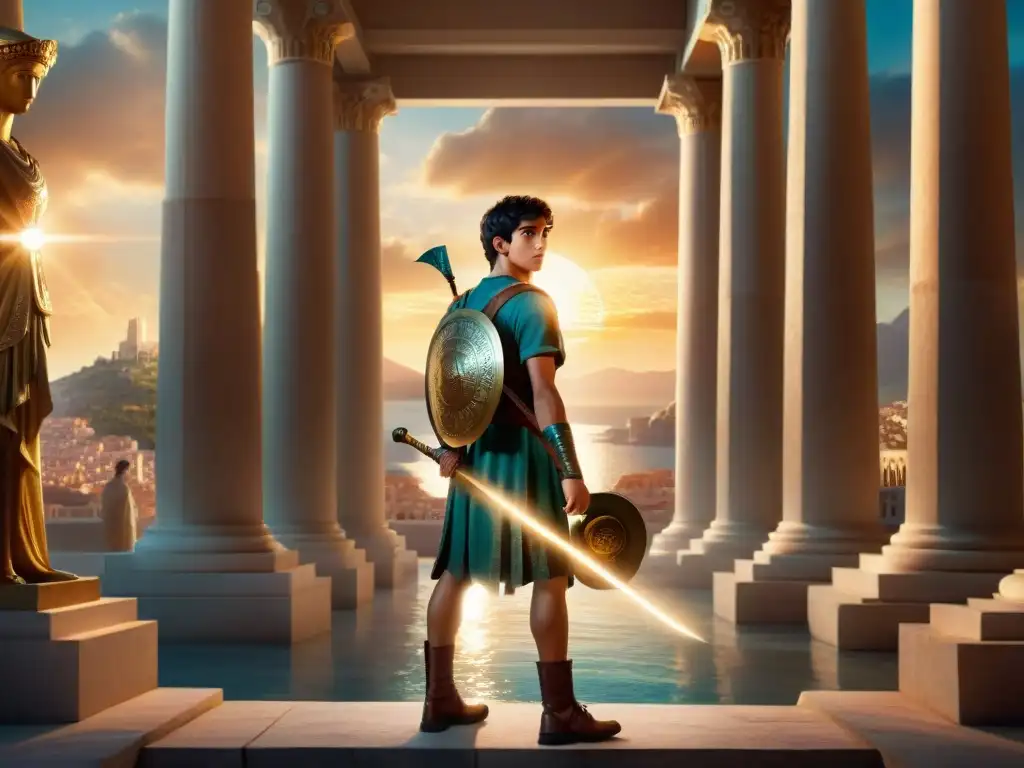 Una ciudad moderna se fusiona con la antigua Grecia en una escena épica de Percy Jackson