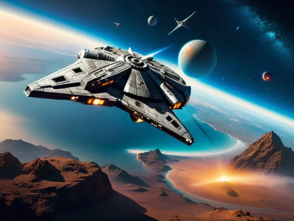 Colage de naves espaciales icónicas en ficción: Millennium Falcon, USS Enterprise, Serenity, Normandy y Jupiter 2 en detalle