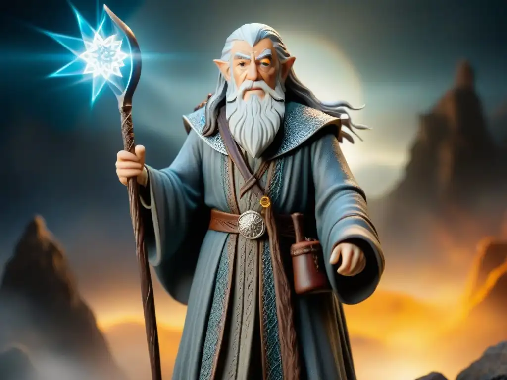 Colección figuras raras Señor Anillos: Detalle excepcional de Gandalf el Gris en estilo cinematográfico