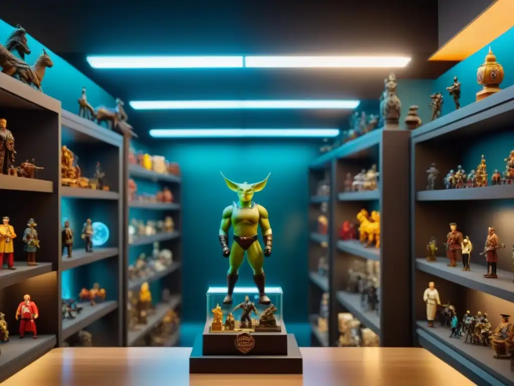 Una colección impresionante de figuras limitadas iluminadas en una habitación oscura