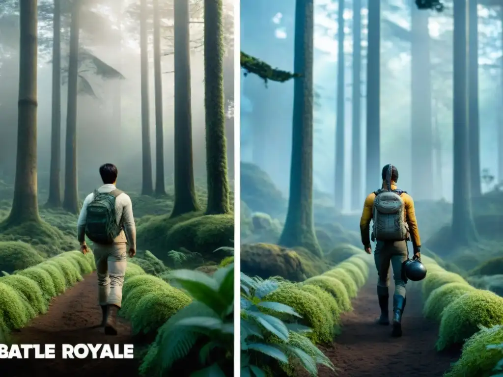 Comparativa de adaptaciones entre Battle Royale y The Hunger Games: intensa escena en bosque resalta similitudes y diferencias