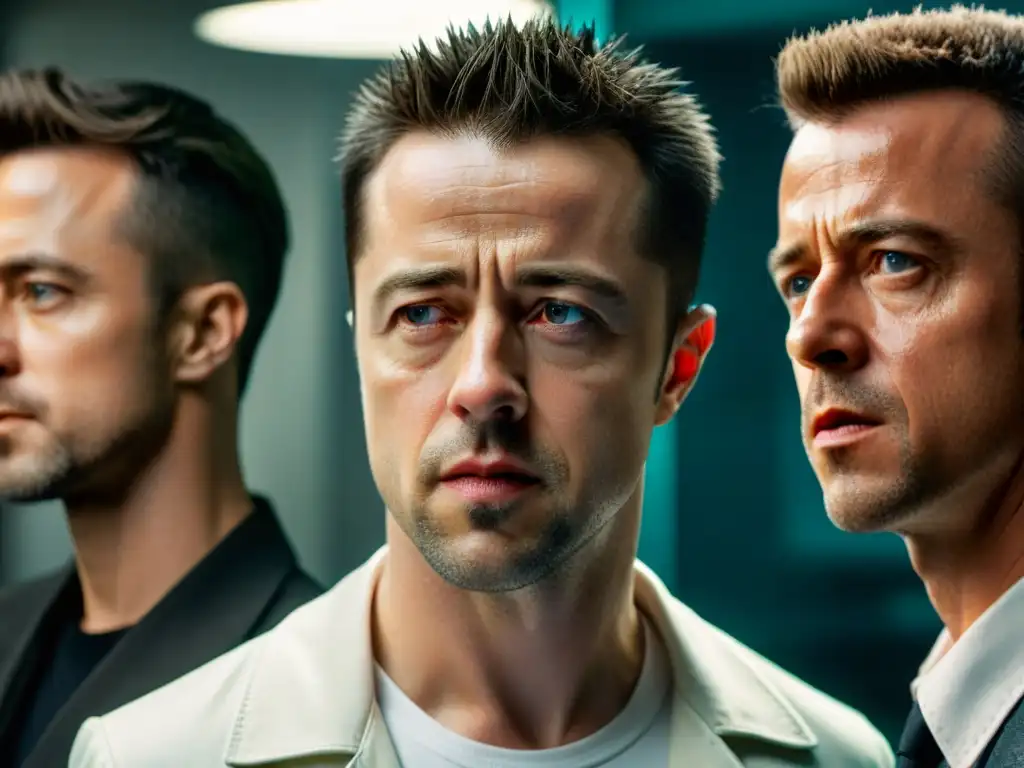 Una composición dividida en El Club de la Lucha, con intensa psicología entre Edward Norton y Brad Pitt en un escenario urbano