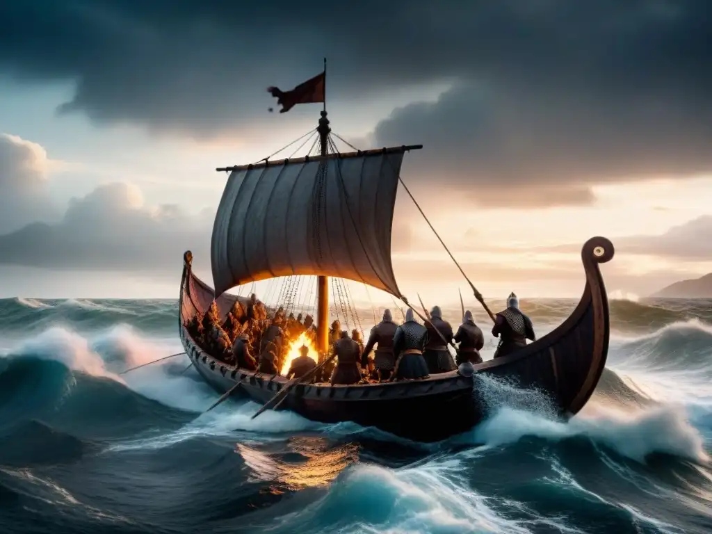 Confrontación dramática en un barco vikingo por la noche, con traición en Vikings