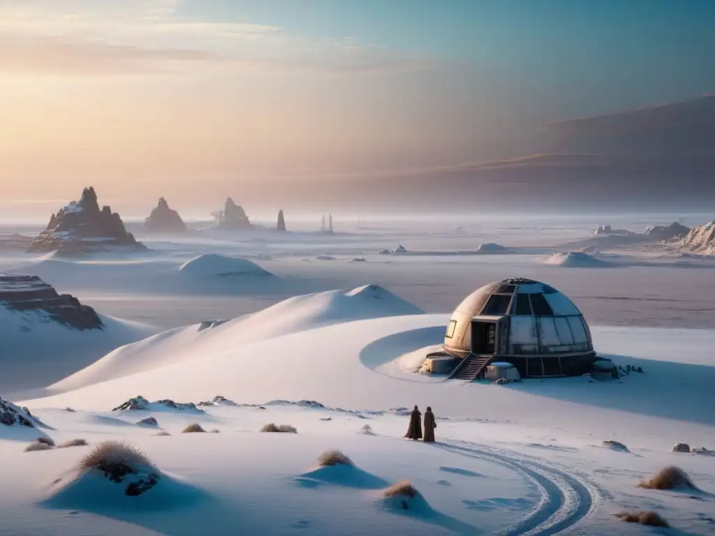 Contrastes geográficos en Star Wars: paisajes gélidos de Hoth y áridas dunas de Tatooine con el sol poniéndose