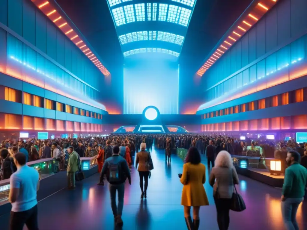 Convención futurista: fans de ciencia ficción enérgicos y entusiastas Una convención futurista llena de fans de la ciencia ficción disfrazados de personajes icónicos