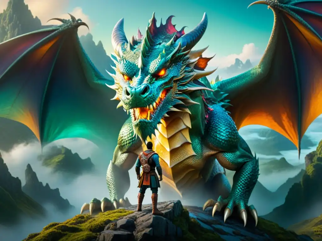 Creación de fan art fantástico: artista digital mezclando colores para dar vida a un dragón majestuoso en paisaje místico