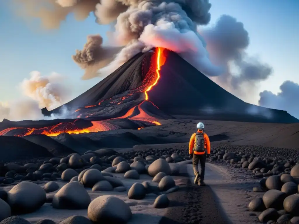 Criaturas de lava en mitología: Evolución de seres de lava con ojos brillantes y patrones de lava en un paisaje volcánico dramático