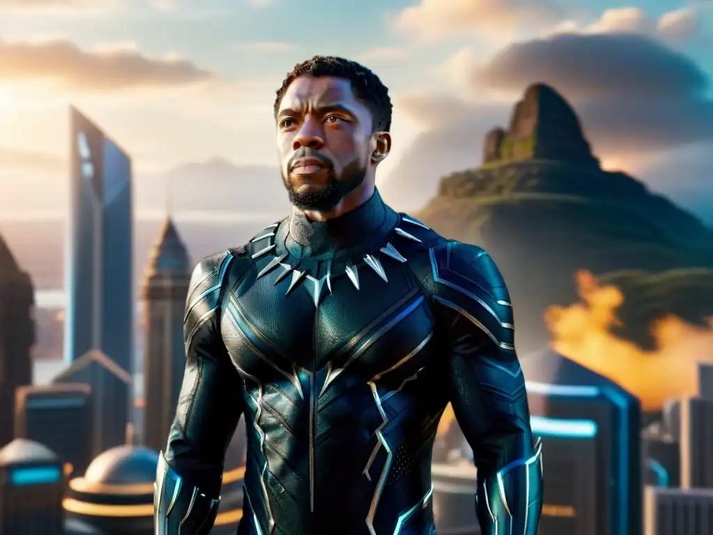 Chadwick Boseman como Black Panther en Wakanda, resaltando la cultura africana en Hollywood