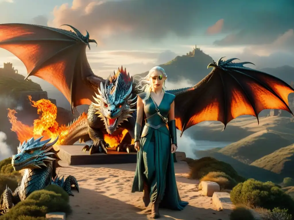 Daenerys Targaryen y sus tres dragones surcan los cielos en una escena épica