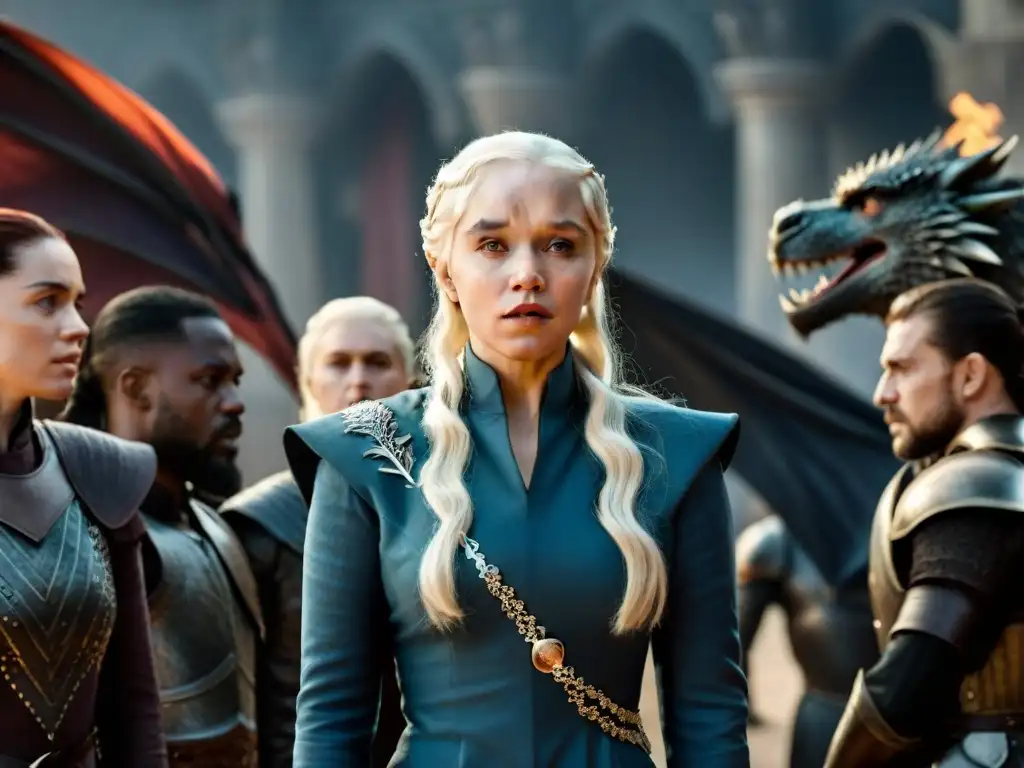 Daenerys Targaryen, rodeada de dragones, lidera con fuerza un grupo diverso