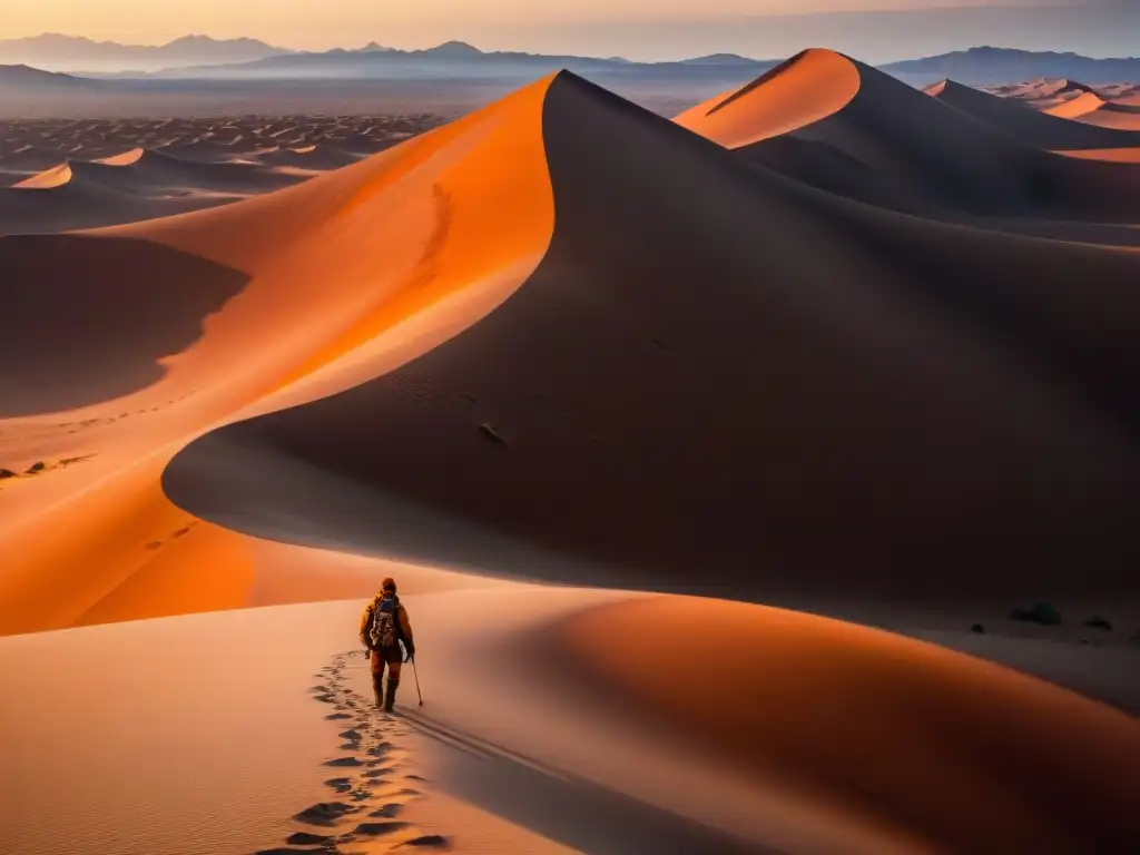 Desértico planeta Arrakis con dunas, rocas y gusanos gigantes bajo un sol abrasador