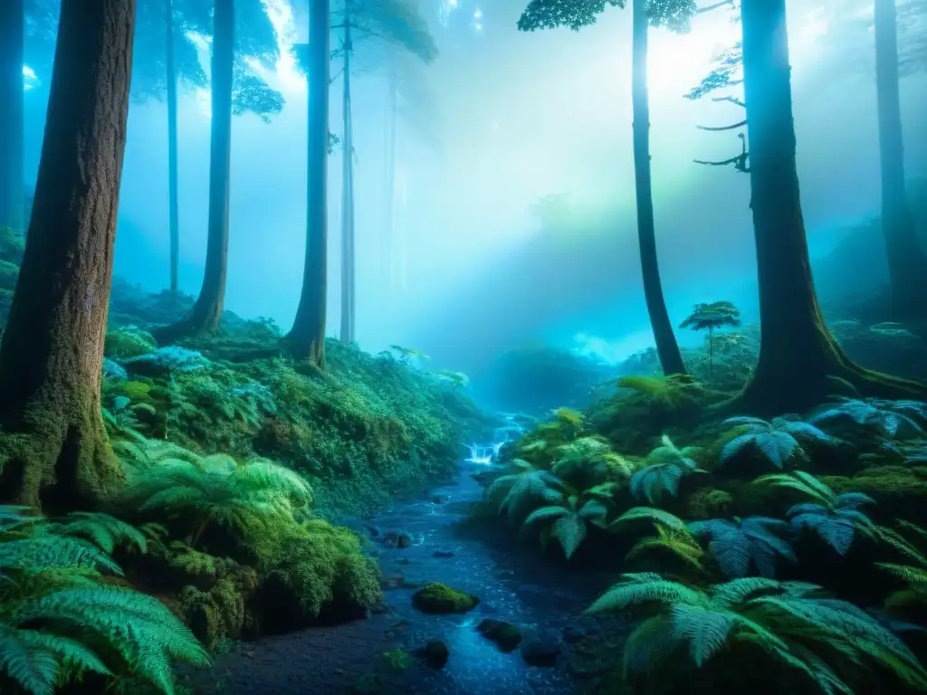 Destinos inspirados en Avatar: bosque bioluminiscente en un planeta distante, lleno de criaturas y plantas exóticas