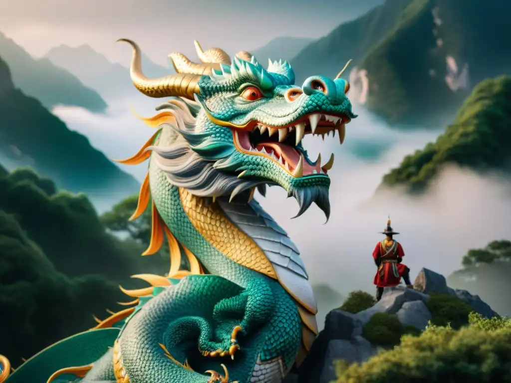 Ilustración detallada en 8k de la evolución de los dragones chinos a través de las dinastías, mostrando majestuosidad y riqueza cultural