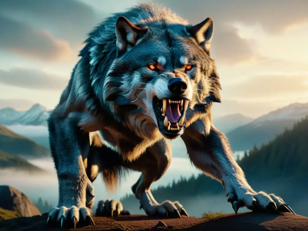 Ilustración detallada en 8k de la dualidad de un majestuoso hombre lobo de la serie 'Crepúsculo'