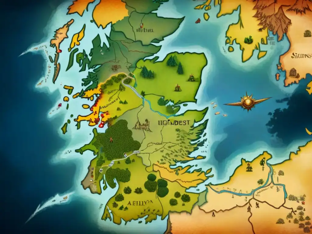 Ilustración detallada que compara la geografía de los Siete Reinos con la de Europa medieval, destacando similitudes