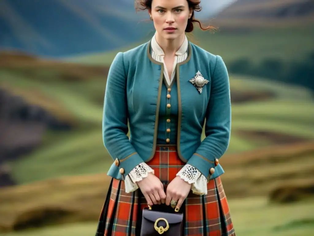 Detallado diseño vestuario Outlander fidelidad histórica en el escenario de las Tierras Altas de Escocia