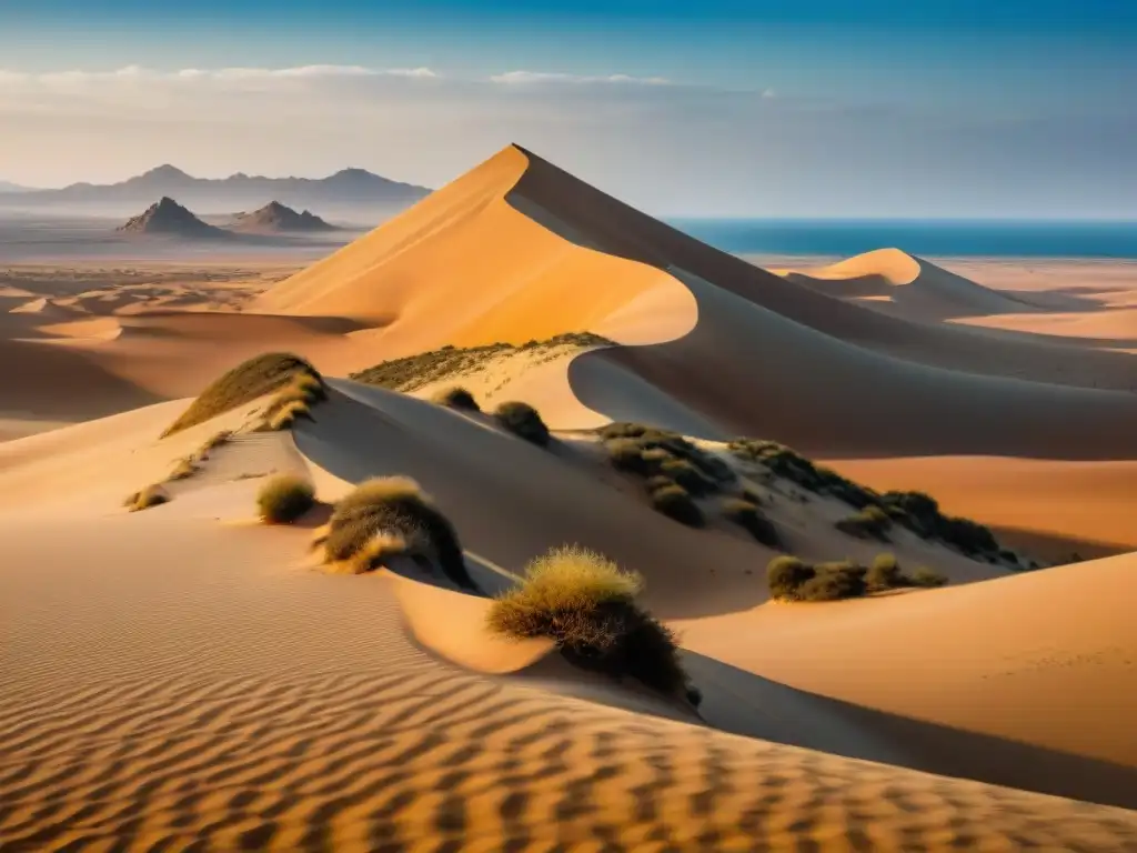 Detalle de las diferencias climáticas entre Dorne y Sahara: áridos paisajes rocosos frente a doradas dunas bajo cielo azul