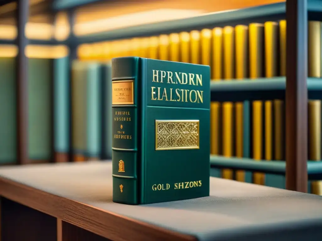 Detalles dorados en libro antiguo iluminado en biblioteca