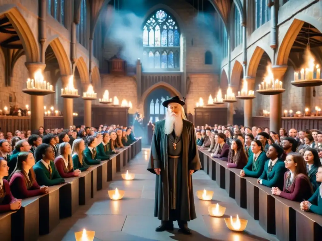 El director Dumbledore lidera con sabiduría y poder en Hogwarts