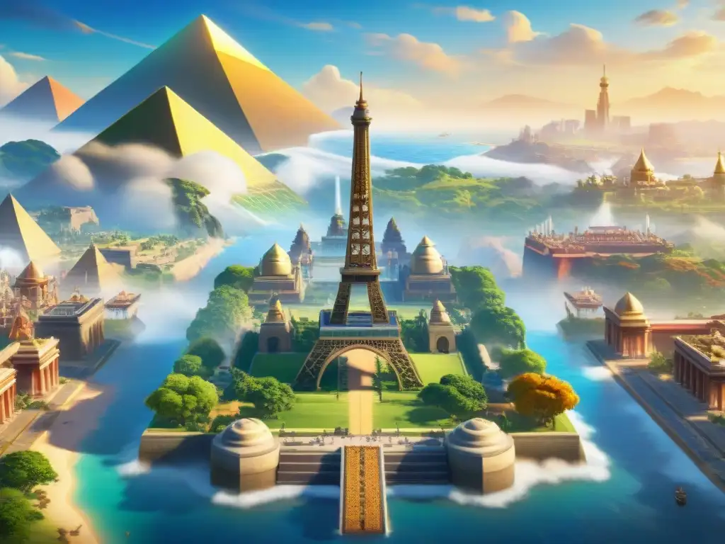 Descubre la diversidad de culturas y estrategias en Civilization VI con icónicos monumentos como la Torre Eiffel y las Pirámides de Giza